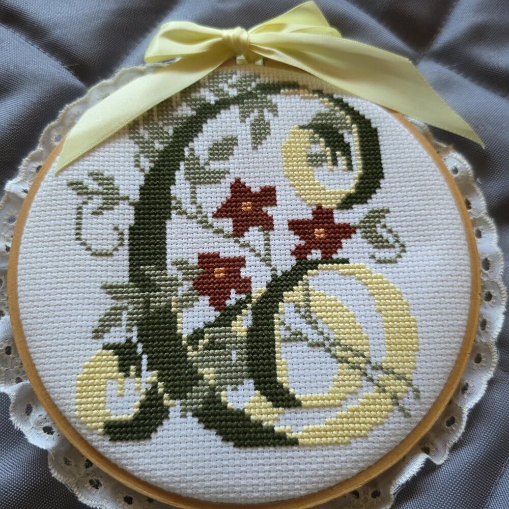 Vintage Round Framed Letter "C" Needlepoint Decor Wall Hanging - Picture 3 of 6